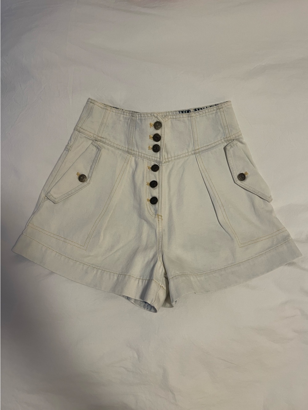 Ulla Johnson Washed Blue High-Waist Button Front Shorts